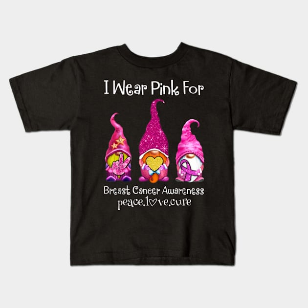 I wear pink for breast cancer awareness peace love cure Kids T-Shirt by sousougaricas